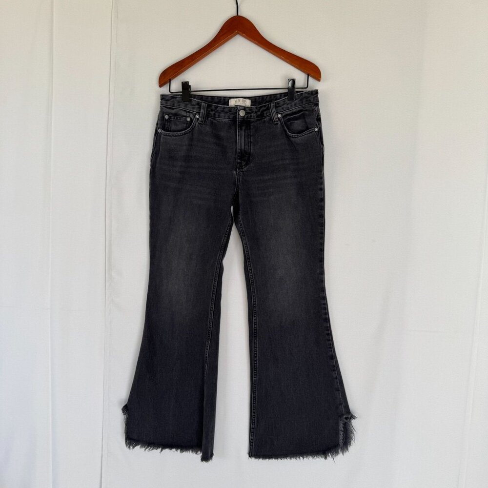 Free People Black Washed Flare Jeans with Raw Hem